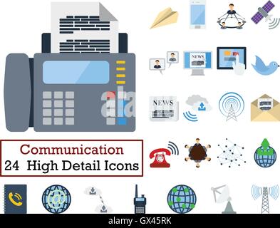 Set of 24 Communication Icons. Flat color design. Vector illustration. Stock Vector