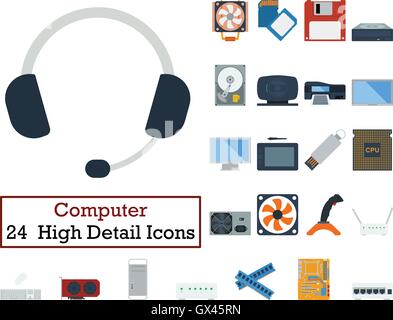 Set of 24 Computer Icons. Flat color design. Vector illustration. Stock Vector