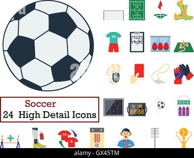 Set of 24 Football Icons.  Flat color design. Vector illustration. Stock Vector