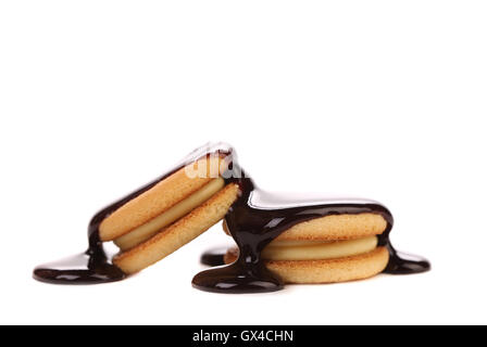 Stream chocolate and biscuit sandwich. Stock Photo