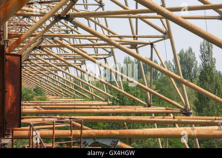 Detail of the abandoned Soviet Union Duga radar facility near in the Chernobyl Exclusion zone. Stock Photo