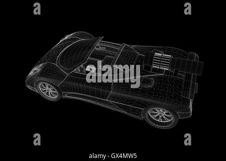 Sport Car in Hologram Wireframe Style. Nice 3D Rendering. Stock Photo