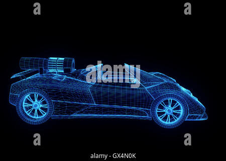 Sport Car in Hologram Wireframe Style. Nice 3D Rendering. Stock Photo