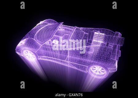 Sport Car in Hologram Wireframe Style. Nice 3D Rendering. Stock Photo