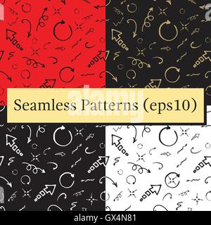 Seamless pattern set. Doodle ink, hand drawn pointers, arrows and other signs. Vector image. Stock Vector