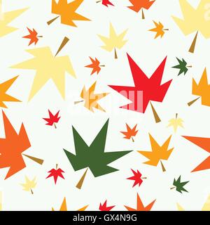 Autumn fall maple leaves seamless pattern background set. Red, green or colorful on white and green. For fabric or textile Stock Vector