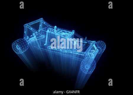 Sport Car in Hologram Wireframe Style. Nice 3D Rendering. Stock Photo