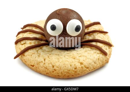 Single Halloween spider cookie isolated on white Stock Photo