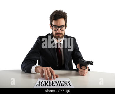 Boss forces you to sign an agreement Stock Photo