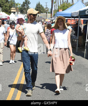 Summer Glau and husband Val Morrison take their daughter Milena Jo Morrison to the Farmers Market  Featuring: Summer Glau, Val Morrison, Melina Jo Morrison Where: Los Angeles, California, United States When: 19 Jun 2016 Stock Photo