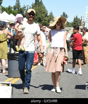 Summer Glau and husband Val Morrison take their daughter Milena Jo Morrison to the Farmers Market  Featuring: Summer Glau, Val Morrison, Melina Jo Morrison Where: Los Angeles, California, United States When: 19 Jun 2016 Stock Photo