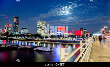 The National Theater Southbank at Night From Waterloo Bridge London UK Stock Photo