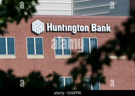 A logo sign outside of the headquarters of Huntington Bancshares, Inc., in Columbus, Ohio on July 23, 2016. Stock Photo