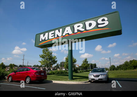 A logo sign outside of a Menards retail store in Columbus, Ohio on July 23, 2016. Stock Photo