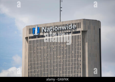 A logo sign outside of the headquarters of the Nationwide Mutual Insurance Company in Columbus, Ohio on July 23, 2016. Stock Photo