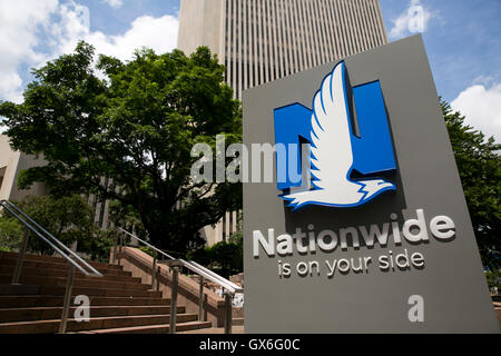 A logo sign outside of the headquarters of the Nationwide Mutual Insurance Company in Columbus, Ohio on July 23, 2016. Stock Photo