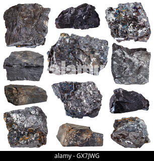 collection from specimens of various coal minerals isolated on white background Stock Photo