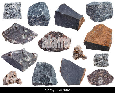 collection from specimens of basalt rock isolated on white background Stock Photo