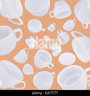 square abstract pattern with spiraling white coffee cups on cream background Stock Photo