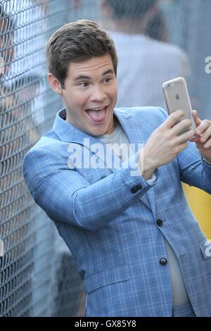 Adam DeVine seen at the ABC studios with his family for Jimmy Kimmel