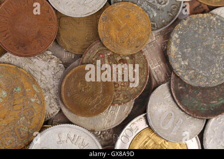 Background of different coins. Close up. Stock Photo