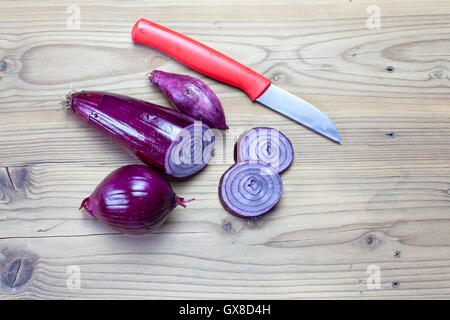 Tropea's Red Onions on natural wood. Stock Photo