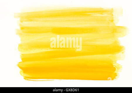 yellow color watercolor texture painted on white paper background Stock Photo
