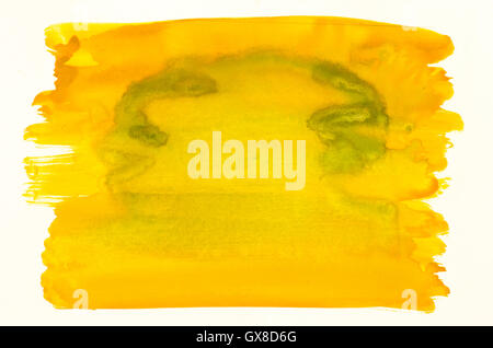 yellow color watercolor texture painted on white paper background Stock Photo