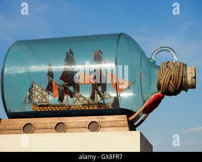 Ship in a bottle with a 1:30 scale replica of HMS Victory outside  National Maritime Museum, Greenwich, London, England Stock Photo