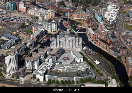 aerial view of  Leeds Dock, formerly Clarence Dock, West Yorkshire, UK Stock Photo