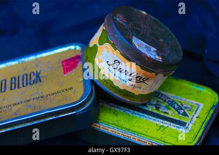 Vintage Tobacco tins Stock Photo