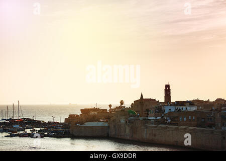 Old city of Akko at the sunset. Israel, sea port. Stock Photo