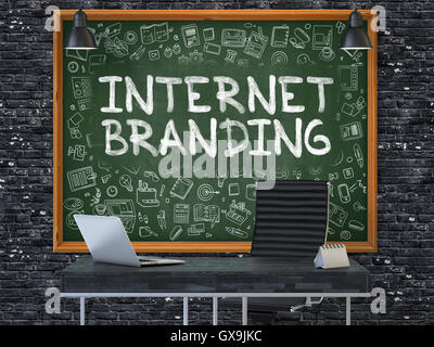 Chalkboard on the Office Wall with Internet Branding Concept. 3D Illustration. Stock Photo