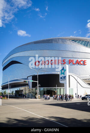 Rogers Place, a multi-use indoor arena in the Ice District of downtown Edmonton, Alberta, Canada. Stock Photo