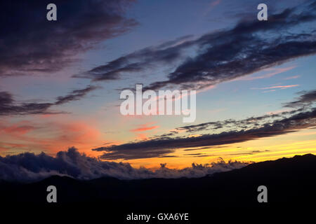 Stratus clouds during a sunset after rain, Mijas mountains, Andalusia, Spain. Stock Photo