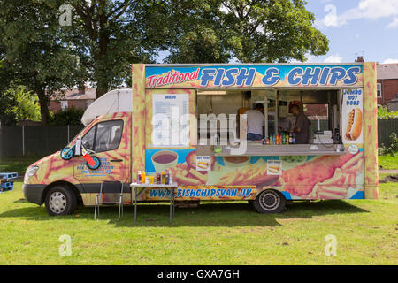 Traditional fish and chip stall or van at an event in a public park, Birmingham UK Stock Photo