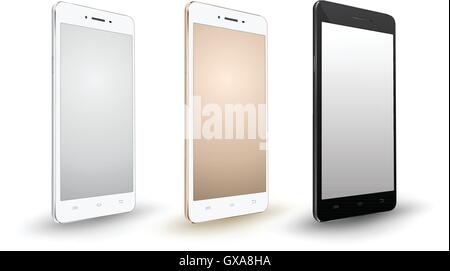 Smartphone mockups set on white background. Vector illustration. for printing and web element, Game and application mockup Stock Vector