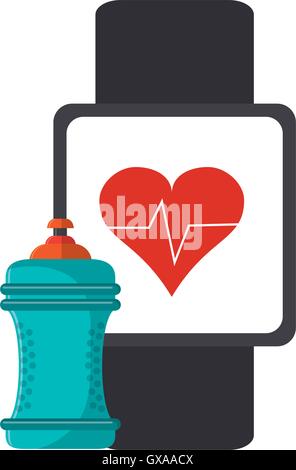 heart rate wrist monitor and sports bottle icon Stock Vector Image ...