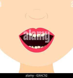 Child smiling and showing milk tooth decayed, dirty and yellowed. Close up in the mouth. Stock Vector