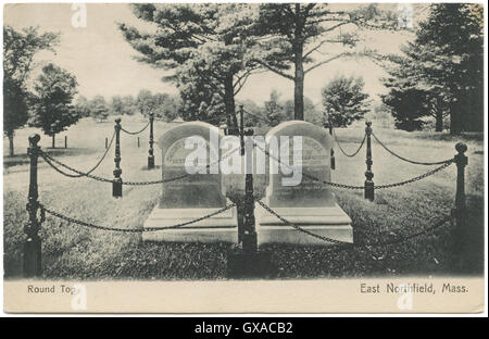 Round Top grave site of renowned American evangelist D.L. Moody (1837-1899) and his wife, Emma Charlotte Revell Moody (1843-1903), in East Northfield, Massachusetts. (USA) Stock Photo