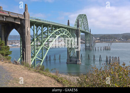 Yaquina Bay Bridge in Newport Oregon historic landmark. Stock Photo