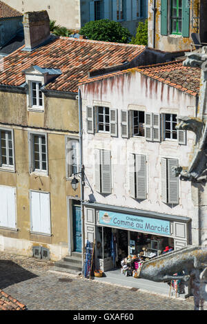 View over houses at Saint-Martin-de-Ré on the island Ile de Ré, Charente-Maritime, Poitou Charentes, France Stock Photo