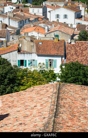 View over houses at Saint-Martin-de-Ré on the island Ile de Ré, Charente-Maritime, Poitou Charentes, France Stock Photo