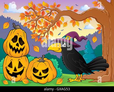 Witch crow theme image 3 - picture illustration. Stock Photo