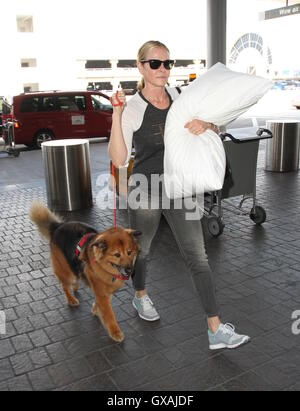 Chelsea Handler seen with her dog and carrying a white pillow as she departs from Los Angeles International Airport (LAX)  Featuring: Chelsea Handler Where: Los Angeles, California, United States When: 30 Jun 2016 Stock Photo