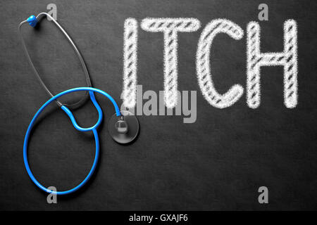 Itch - Text on Chalkboard. 3D Illustration. Stock Photo