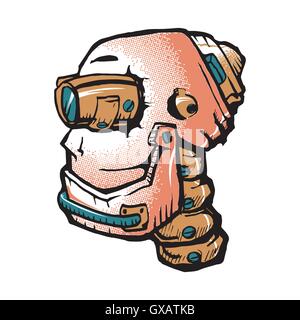 side view of head of robot hand draw in raster style Stock Vector