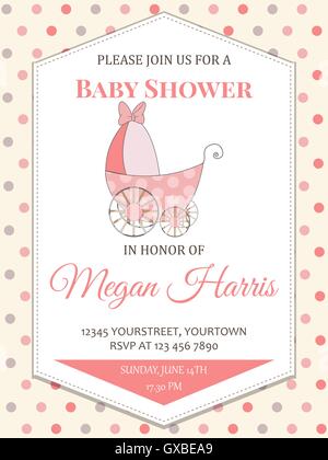delicate baby girl shower card with stroller, vector format Stock Vector