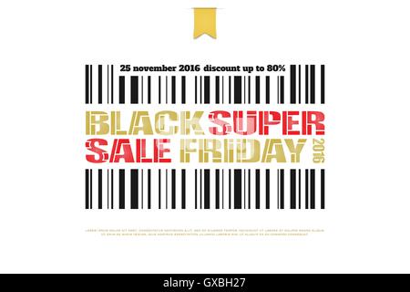 black friday bar code label over white background. vector, advertising banner template. november, special sale, promo poster des Stock Vector