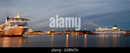 Helsinki, Finland-December 14 2013 :  SILJA LINE and VIKING LINE ferry sails from Helsinki port. Stock Photo